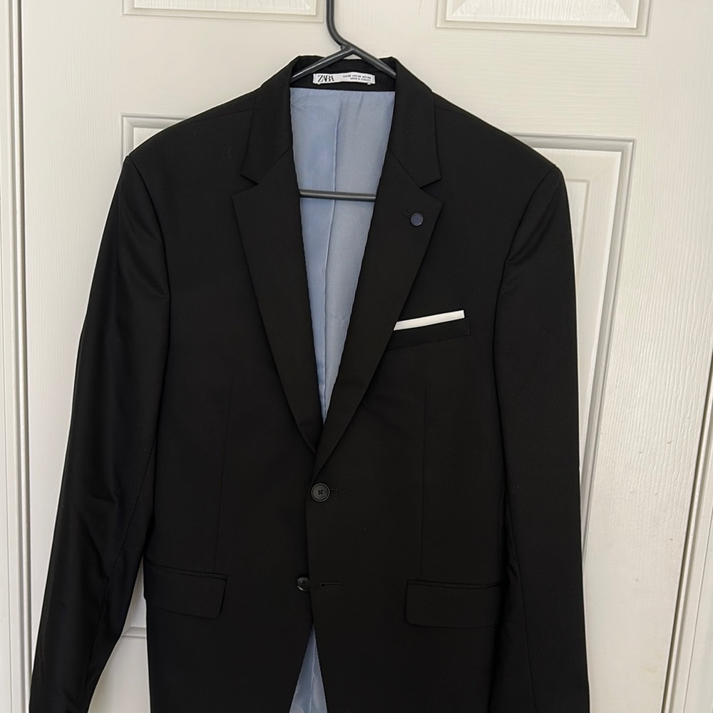 Zara Black Wool Blend Suit Jacket